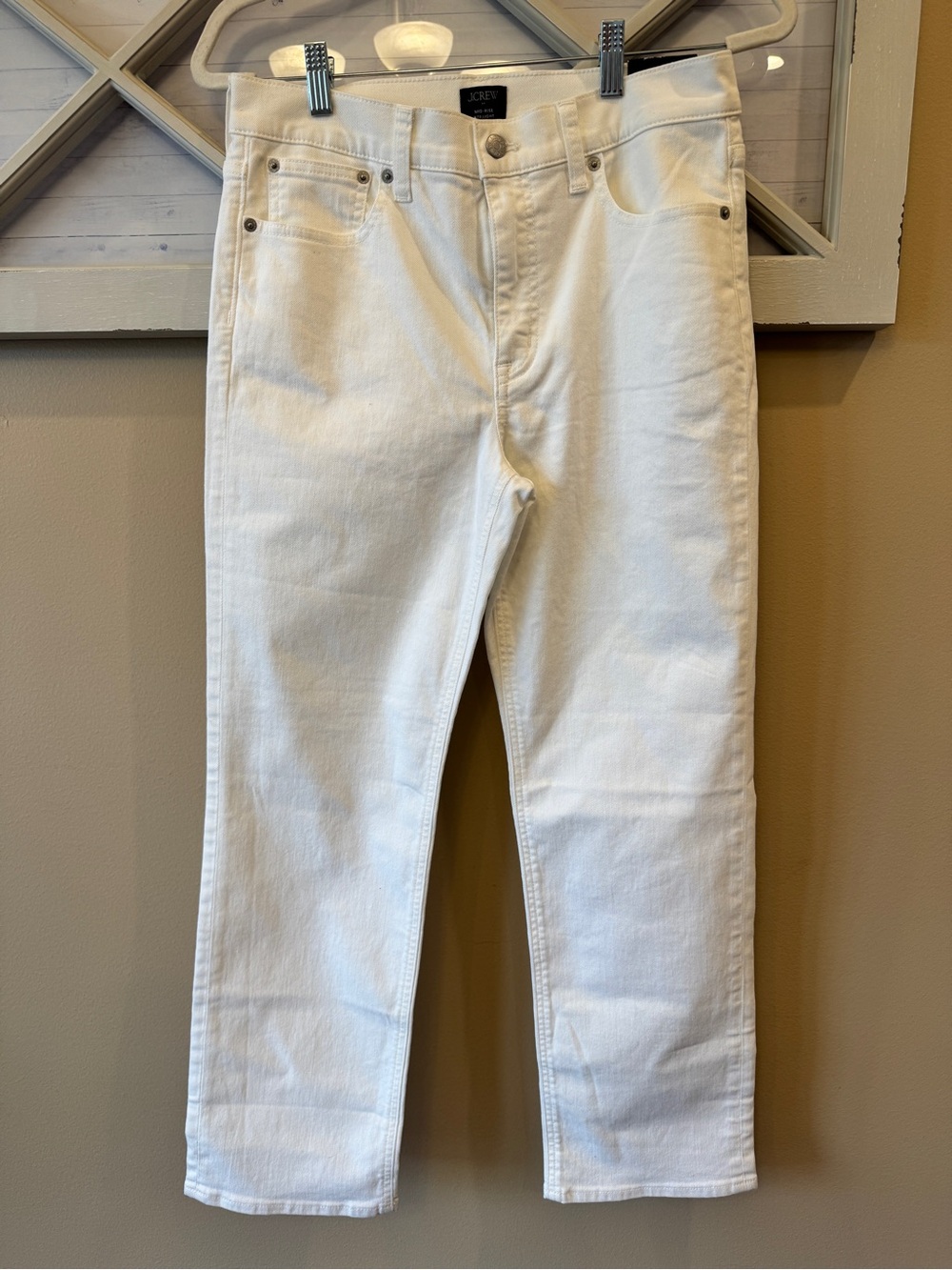 J. Crew Women White Denim Mid Rise Straight Fit Zip Jeans Size 28